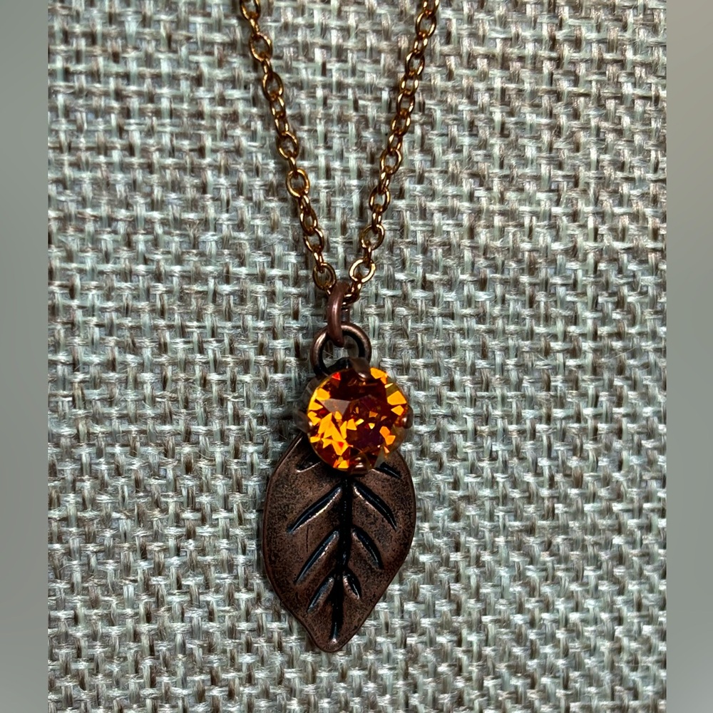 Copper Crystal Leaf Necklace - NWT